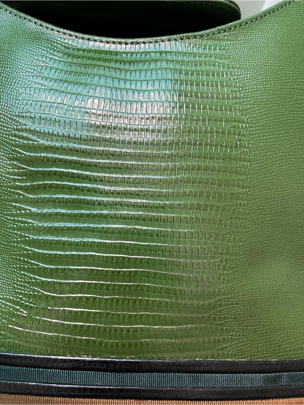 Vintage Sharif Green Textured Reptile-Like Leather Satchel (Accents by Sharif) - Picture 3 of 6